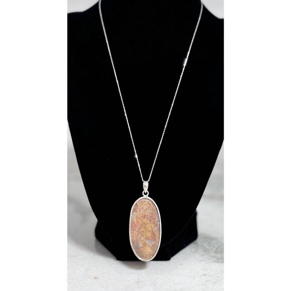 Sterling Silver Maligano Jasper Pendant 18” Italy Chain Necklace - Picture 7 of 10